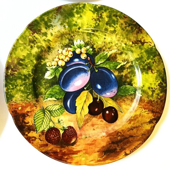 Limoges Vintage 4 Salad Plates Rochard Fruit Design Artist Signed France 7 1/2" - Picture 5 of 10